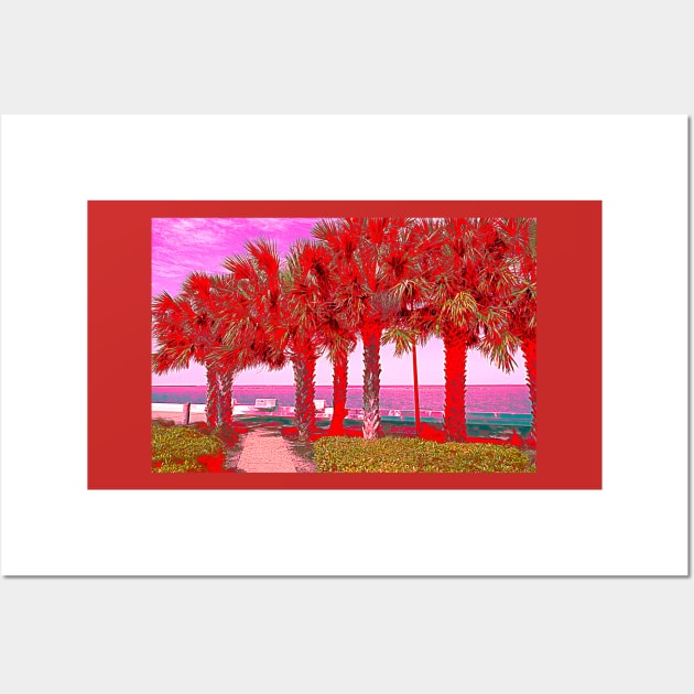 Palm Trees in Red Wall Art by Debra Martz